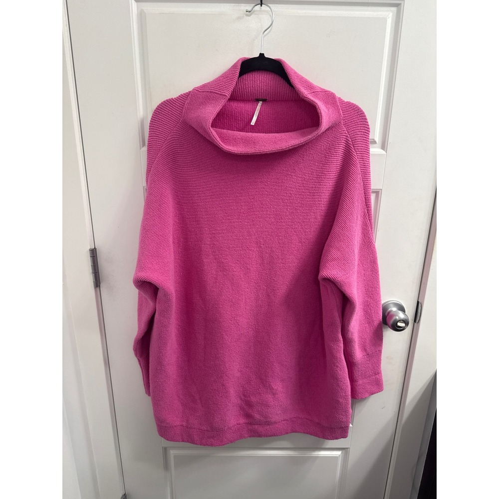 Free People Ottoman Slouchy‎ Tunic Sweater Pink Ribbed Mock Neck Pullover Large